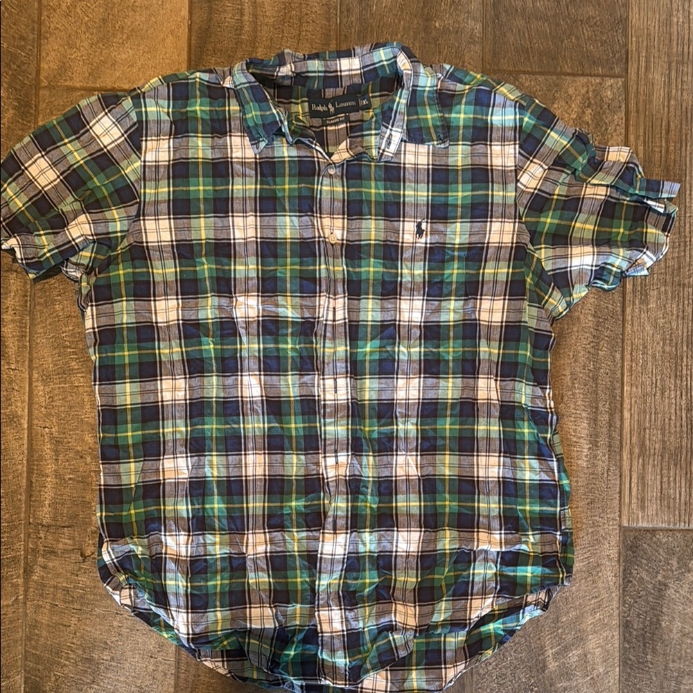 Men's Plaid Ralph Lauren Shirt - Green and Blue